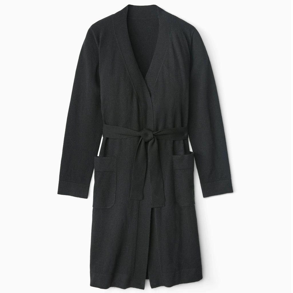 Sferra Uomo Men\u2019s Cashmere Robe in black — heirloom Italian cashmere bath robe