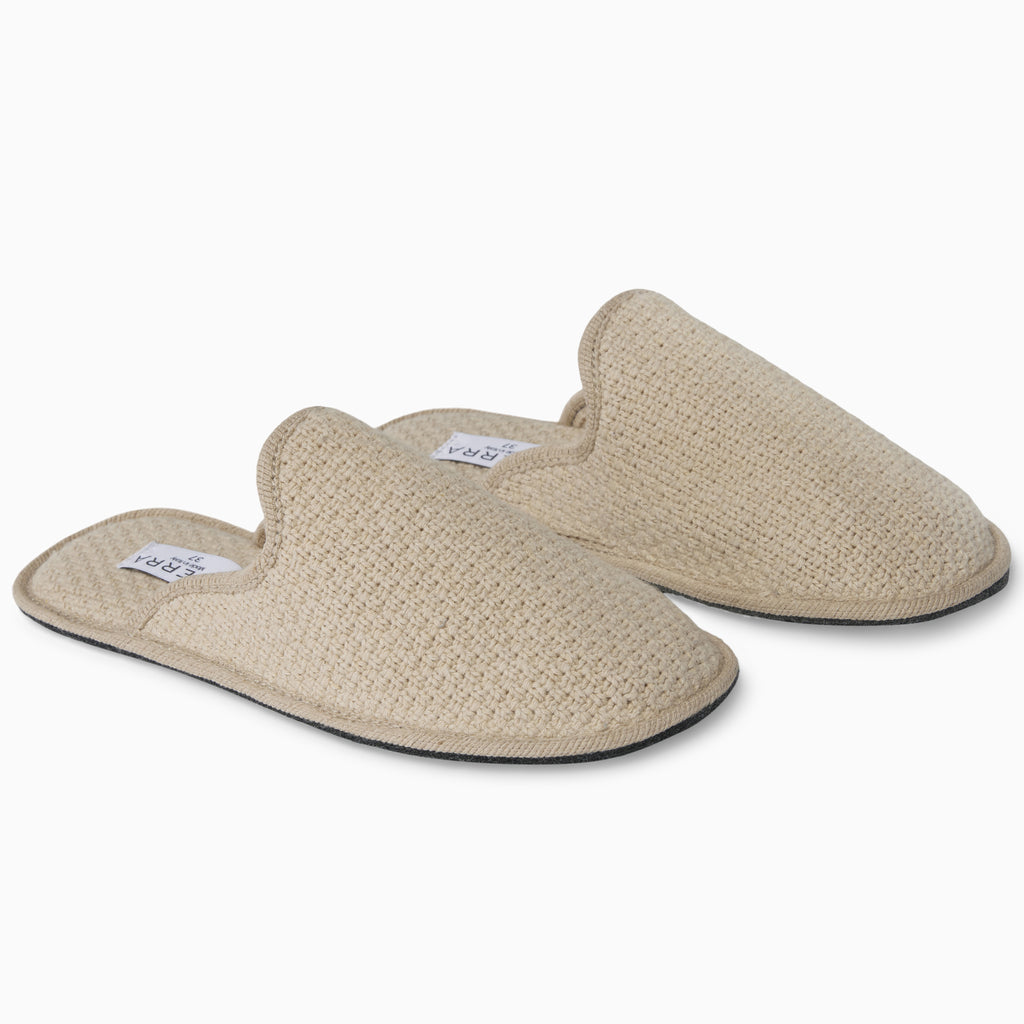 Sferra Lena Women\u2019s Slip-On Slippers in beige — shearling-lined luxury slippers