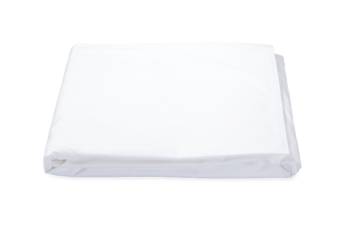 Matouk Ceylon satin-stitch percale fitted sheet in white.
