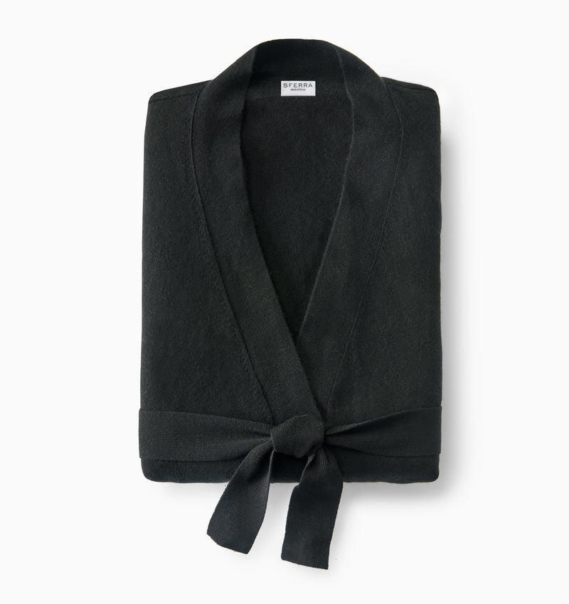 Sferra Donna Women\u2019s Cashmere Robe in black — heirloom Italian cashmere bath robe