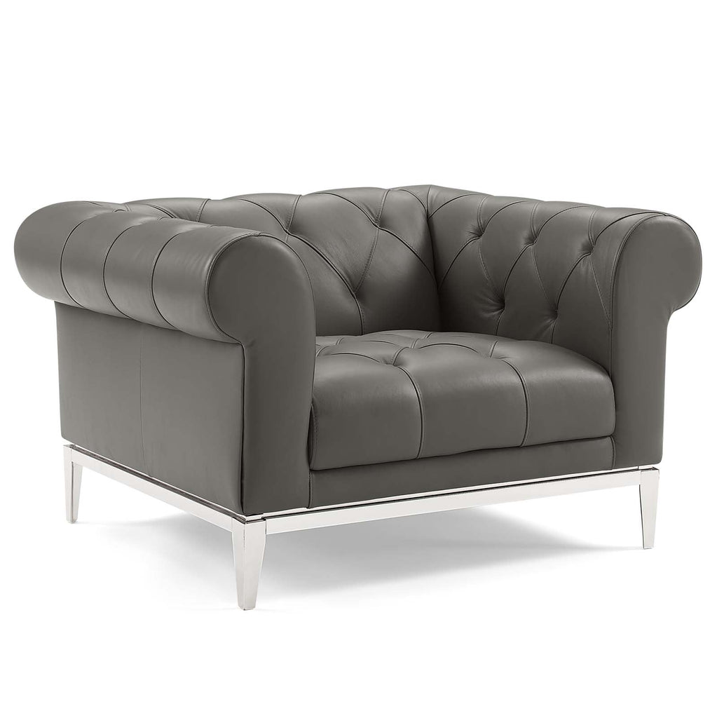 Idyll Tufted Upholstered Leather Sofa and Armchair Set