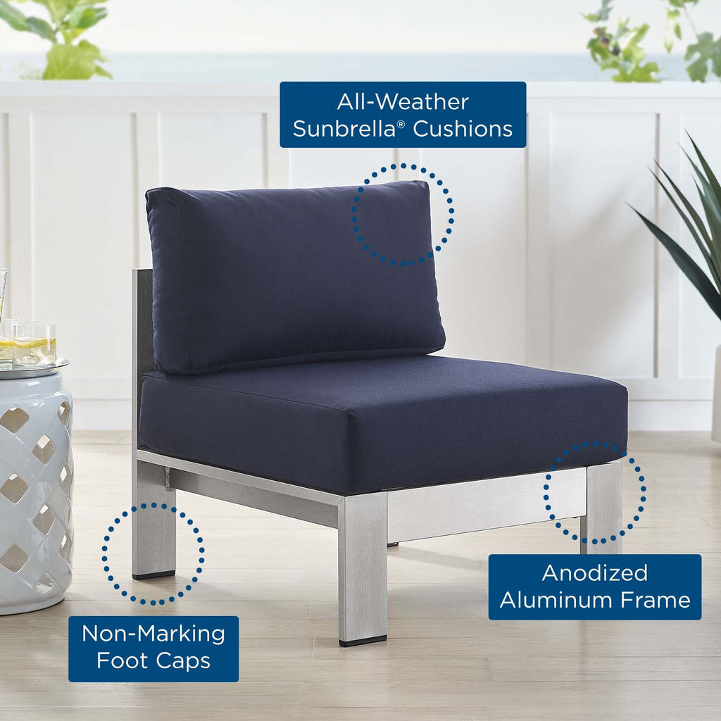 Shore Sunbrella® Fabric Aluminum Outdoor Patio Armless Chair