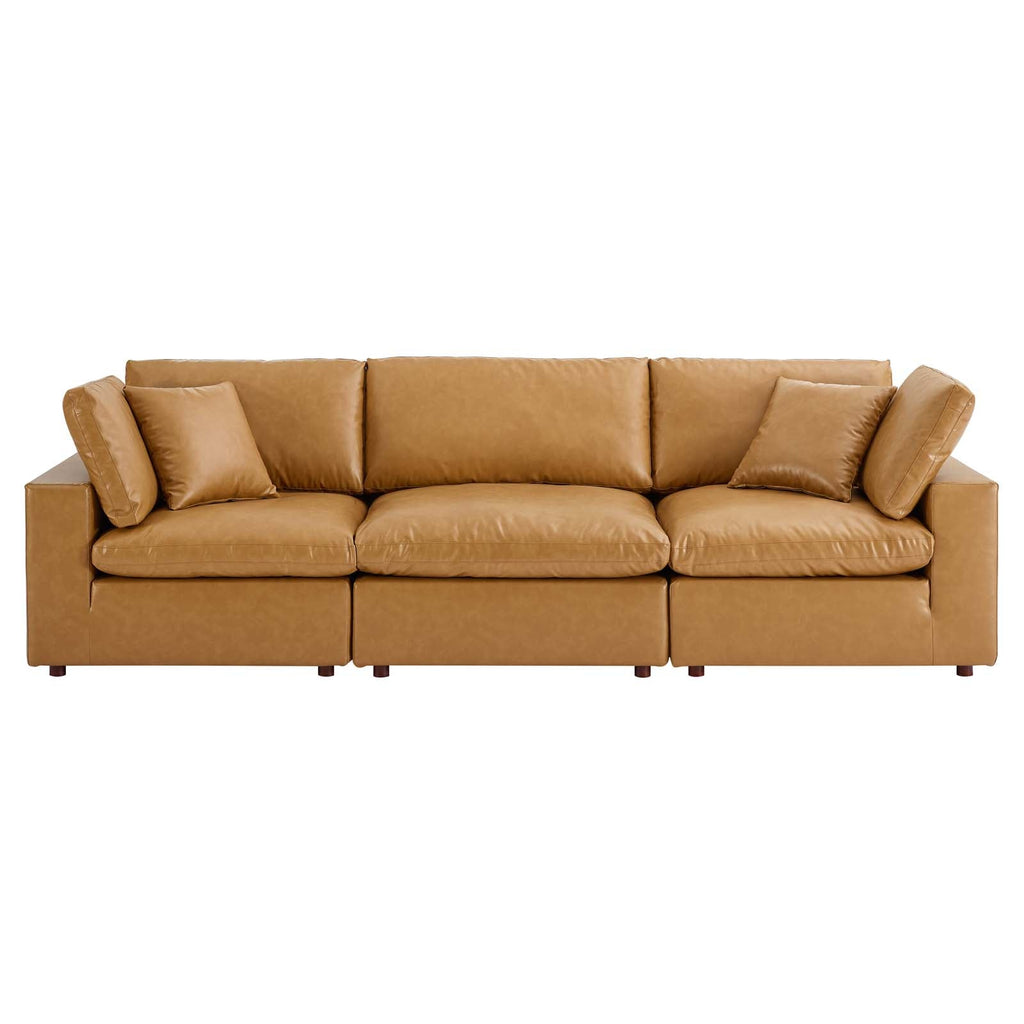 Commix Down Filled Overstuffed Vegan Leather 3-Seater Sofa
