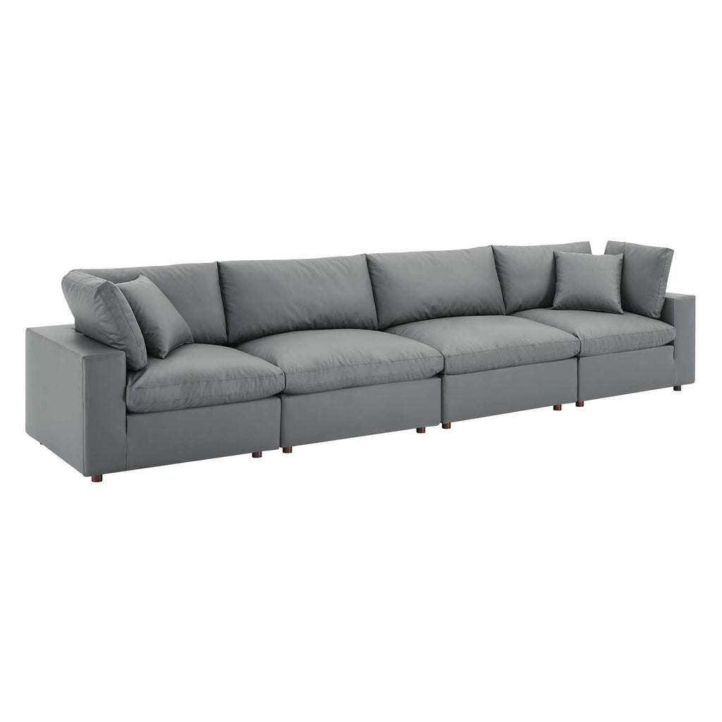Commix Down Filled Overstuffed Vegan Leather 4-Seater Sofa