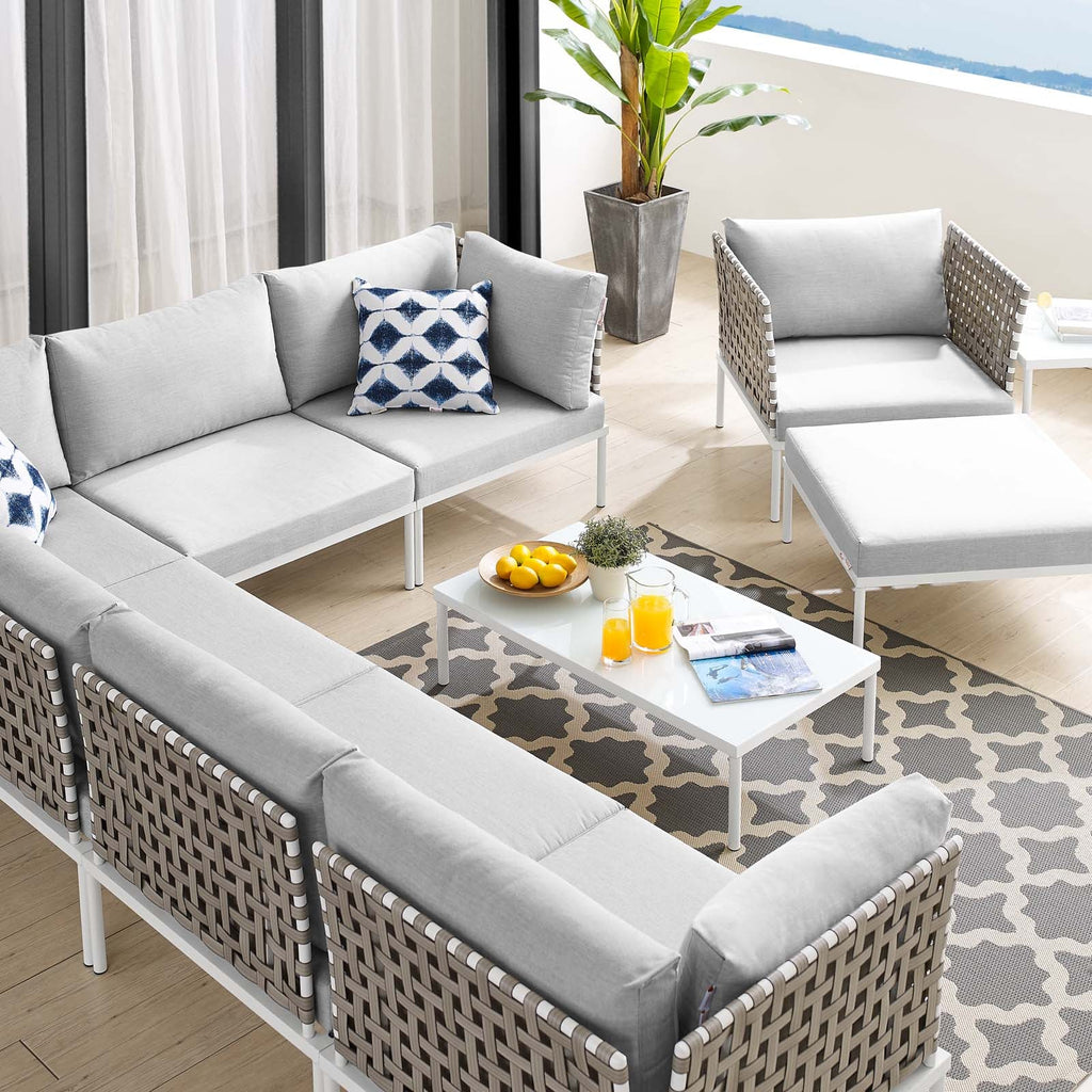 Harmony 10-Piece  Sunbrella® Basket Weave Outdoor Patio Aluminum Sectional Sofa Set