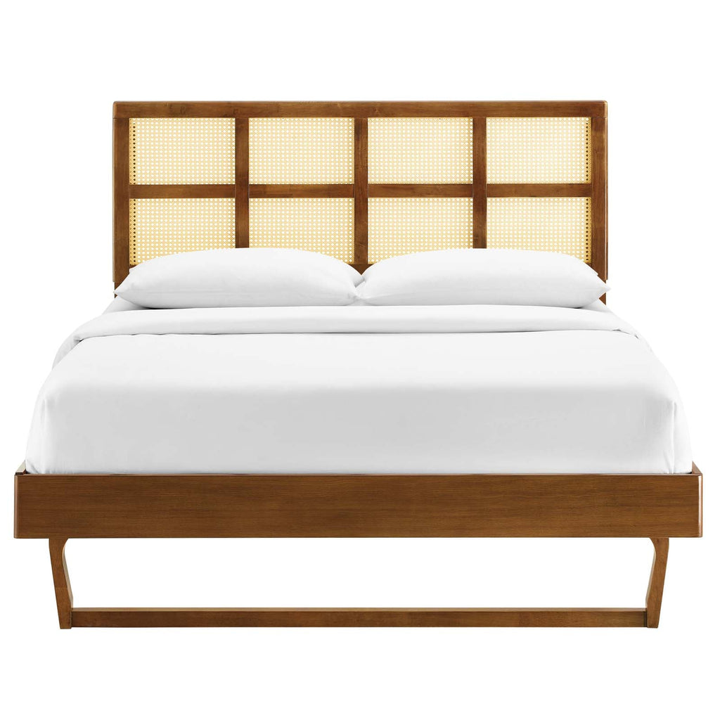 Sidney Cane and Wood Platform Bed With Angular Legs