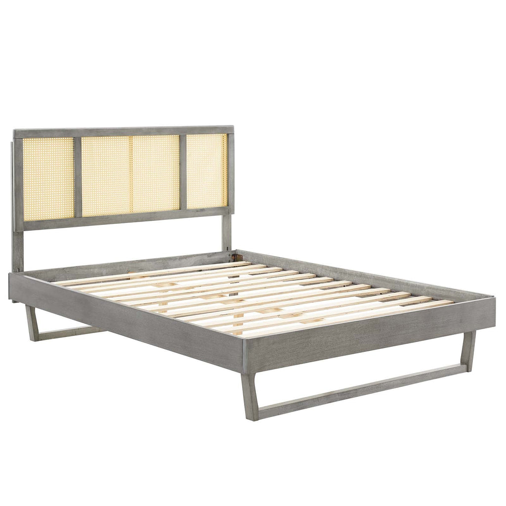 Kelsea Cane and Wood Platform Bed With Angular Legs