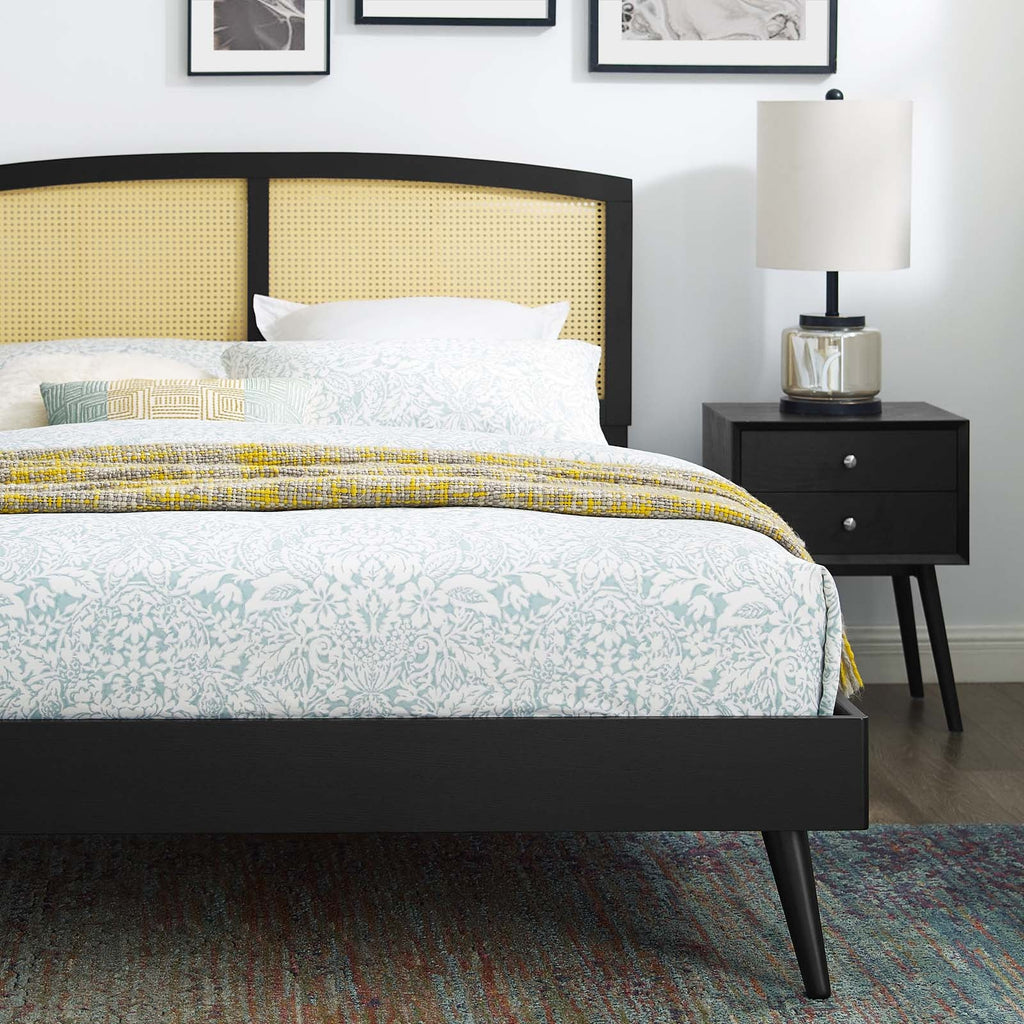 Sierra Cane and Wood Platform Bed With Splayed Legs