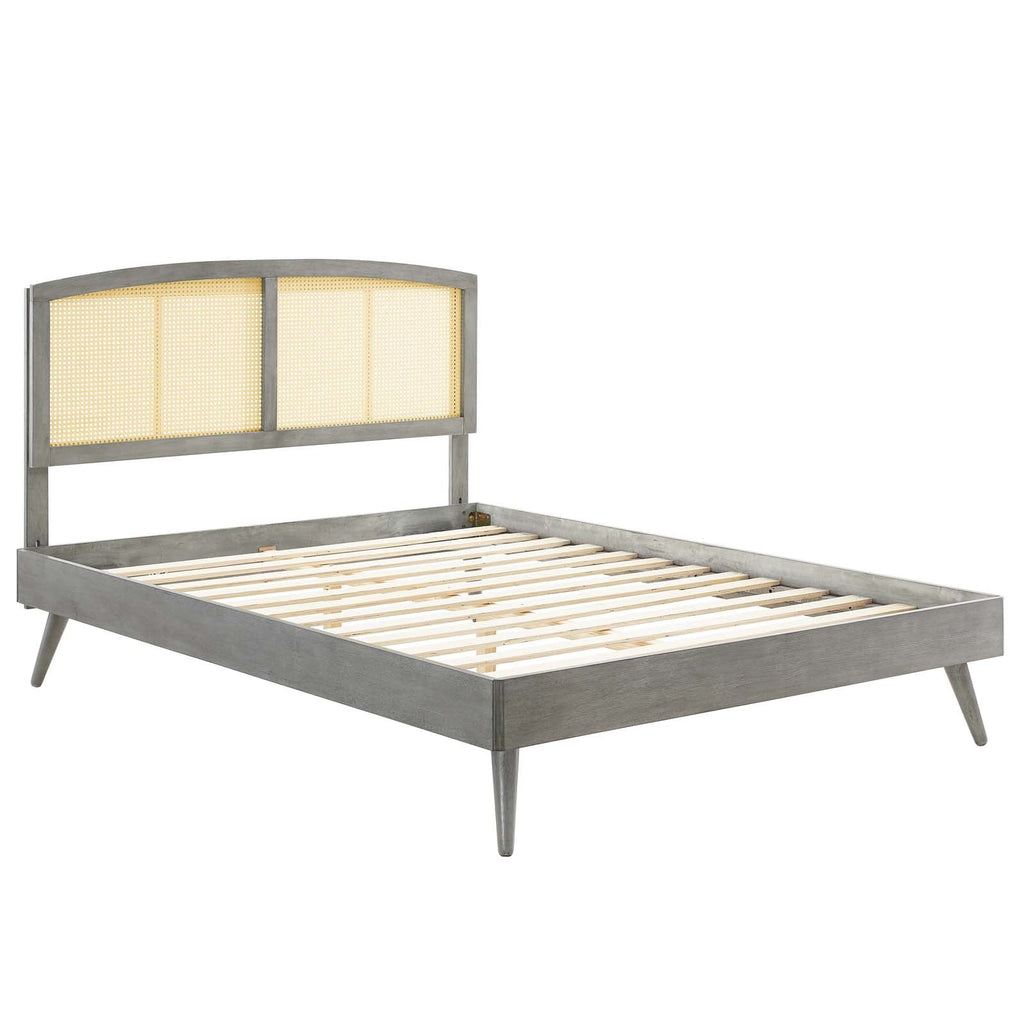 Sierra Cane and Wood Platform Bed With Splayed Legs