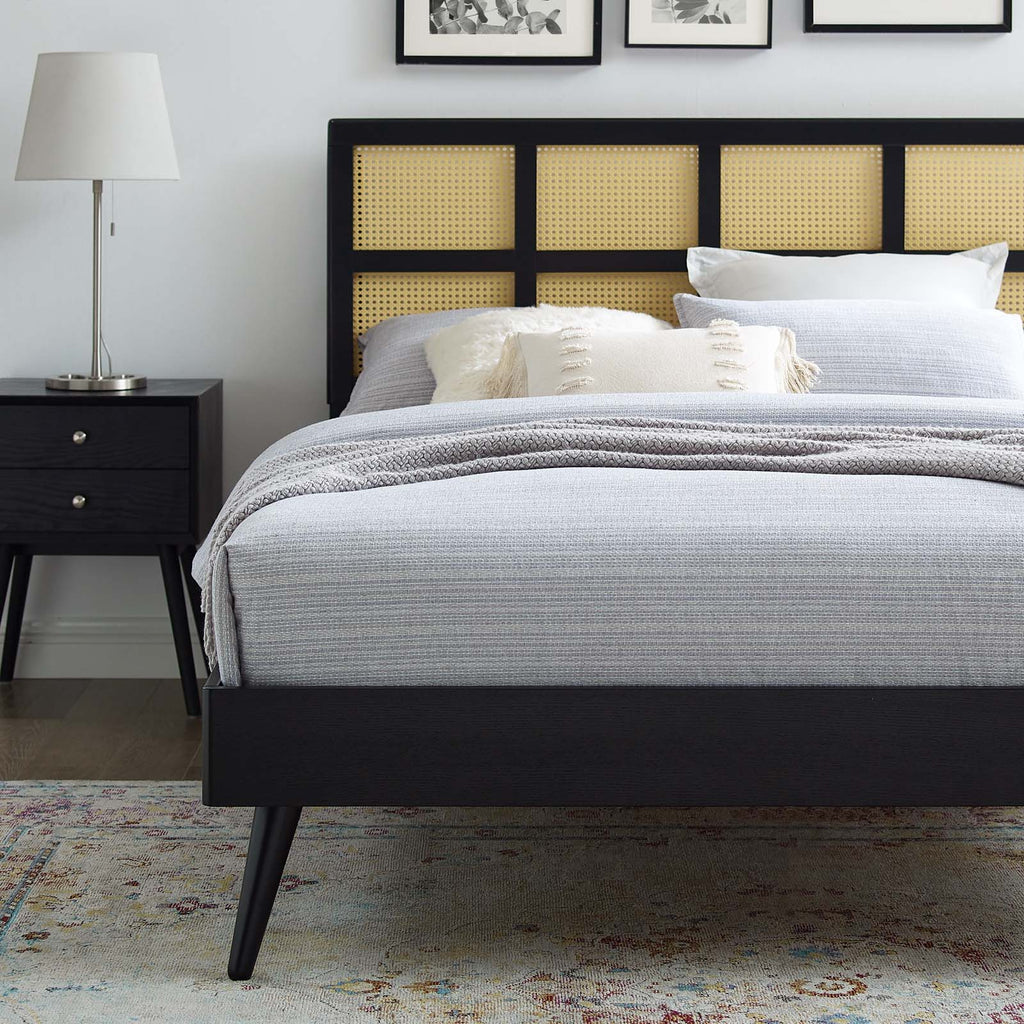 Sidney Cane and Wood Platform Bed With Splayed Legs