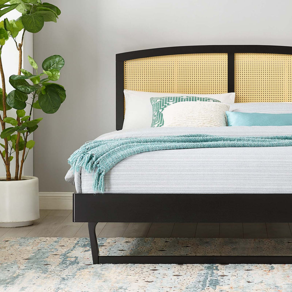 Sierra Cane and Wood Platform Bed With Angular Legs
