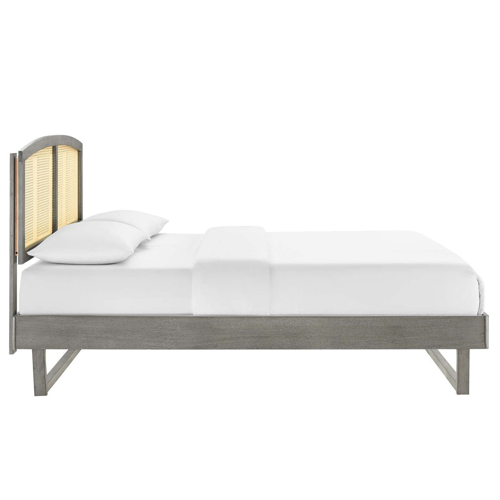 Sierra Cane and Wood Platform Bed With Angular Legs
